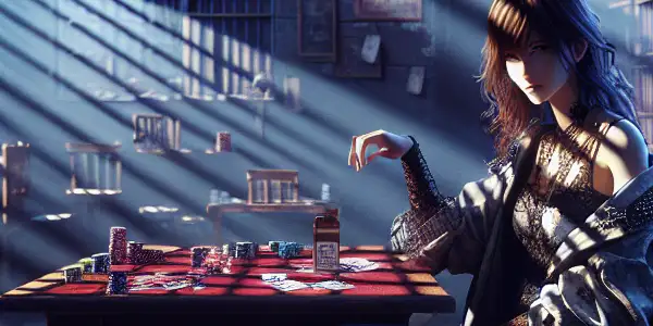 A tense prison scene featuring a defiant woman in a provocative outfit, surrounded by shadows and intrigue.