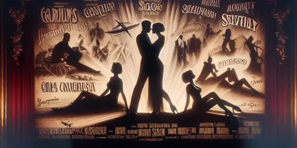 A vintage movie theater showcasing classic adult film scenes with plush seating and nostalgic decor.